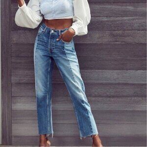 UO BDG Jessye Two Tone Straight Leg Raw Hem Ankle Jeans Size 26 Women's